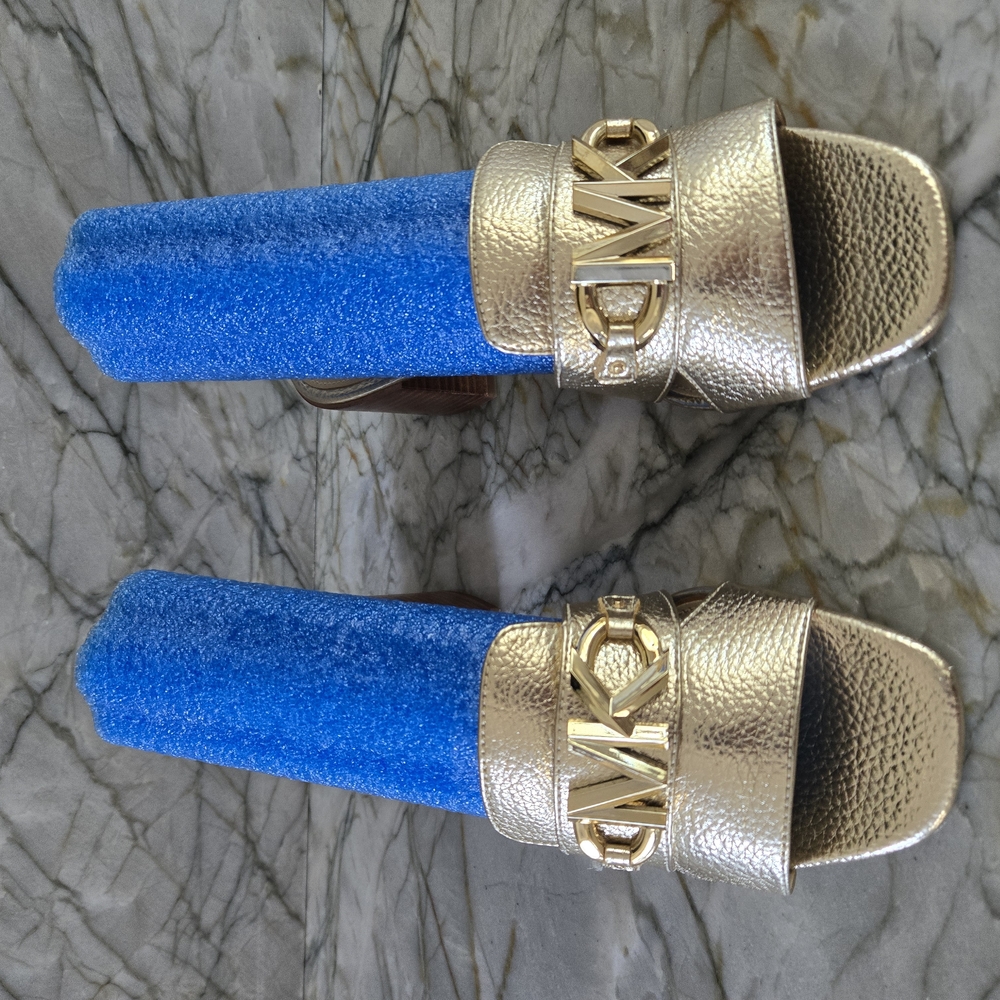 Gold Slide Sandals with Logo